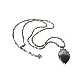 Kendra Scott smoky Slate‎ gray Corla cateye rhodium silver necklace. 30” Length.